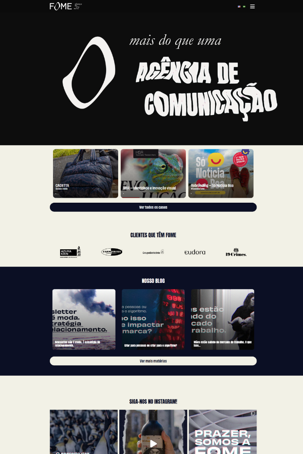 Captura de site: agência de comunicação FOME