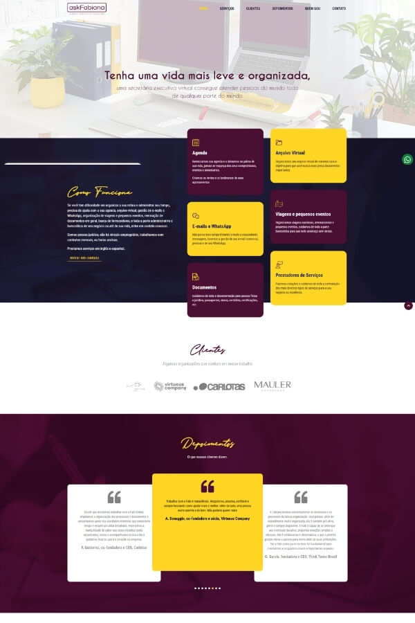 Captura de site: askFabiana — secretária executiva virtual